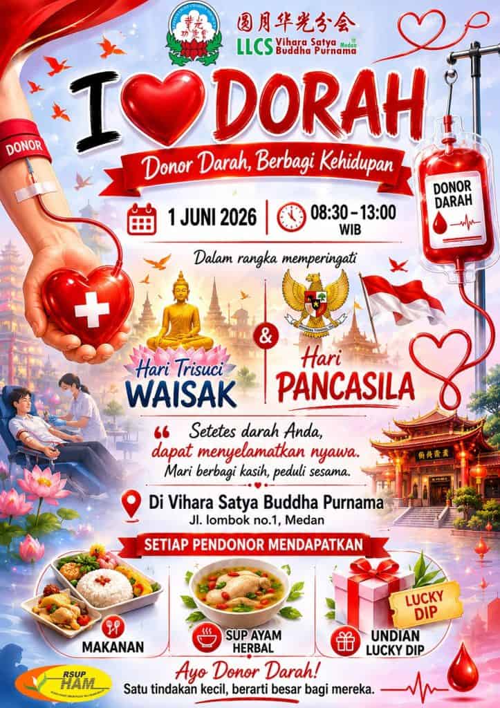 A poster for Lotus Light Charity Society Indonesia's blood donation event on June 1, 2026.